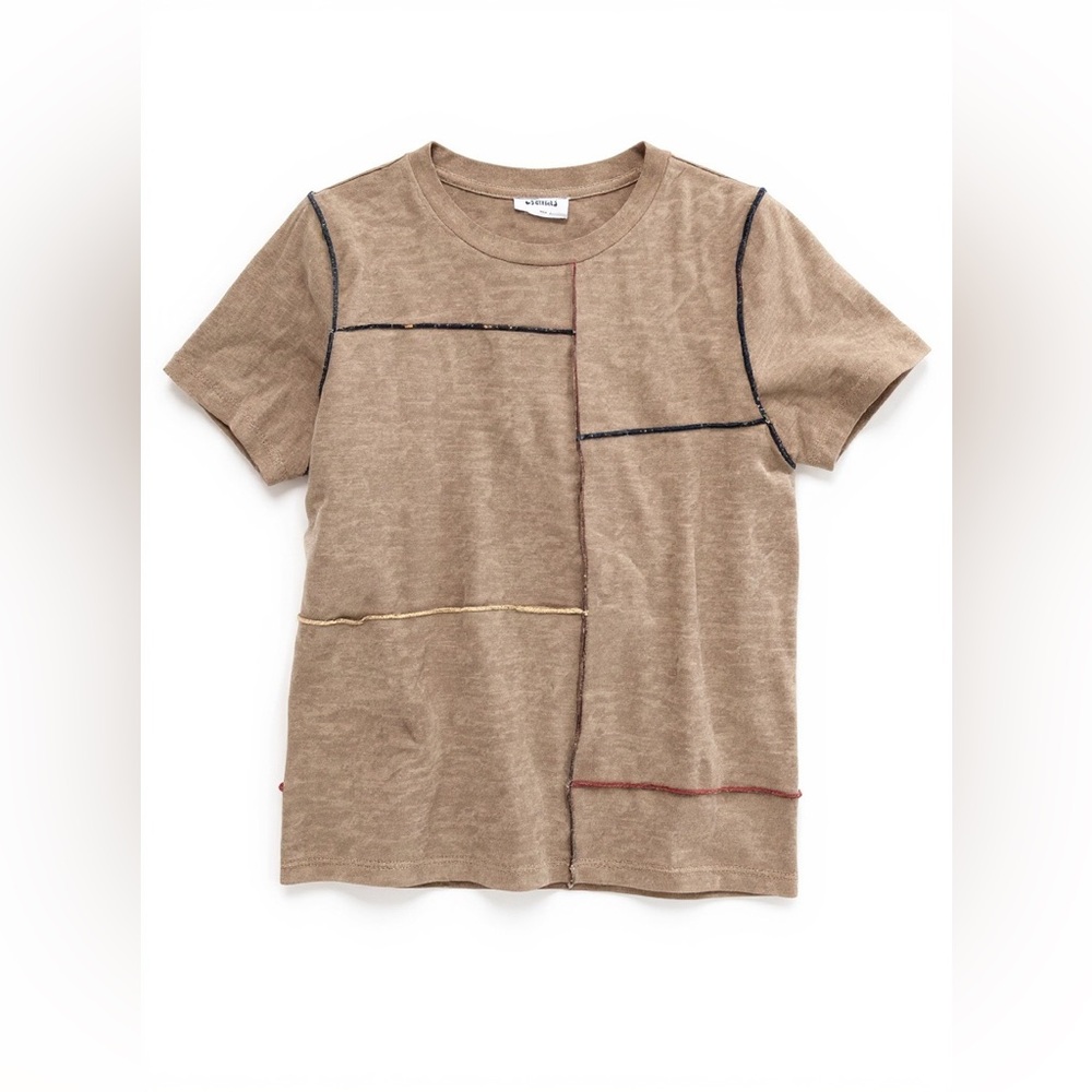 Storia Tan Kids T-Shirt with Stitch Accents